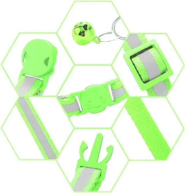 Alt view image 5 of 5 - 2 Pack Breakaway Cat Collars with Bells, Reflective Design and Claw Print Design, Safety Buckle, Adjustable 7.5-12.5 Inches for Kittens & Cats (Fluorescent Green)