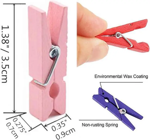 Alt view image 3 of 7 - DurReus Wooden Clothespin Ornaments Cute Mini Strong Clothes Pin Hanging Pictures Crafts Arts Birthday with Twine Pack 50 Light Green