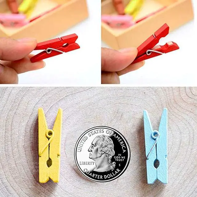 Alt view image 5 of 7 - DurReus Wooden Clothespin Ornaments Cute Mini Strong Clothes Pin Hanging Pictures Crafts Arts Birthday with Twine Pack 50 Light Green
