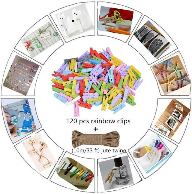 Alt view image 4 of 7 - DurReus Wooden Clothespin Ornaments Cute Mini Strong Clothes Pin Hanging Pictures Crafts Arts Birthday with Twine Pack 50 Light Green