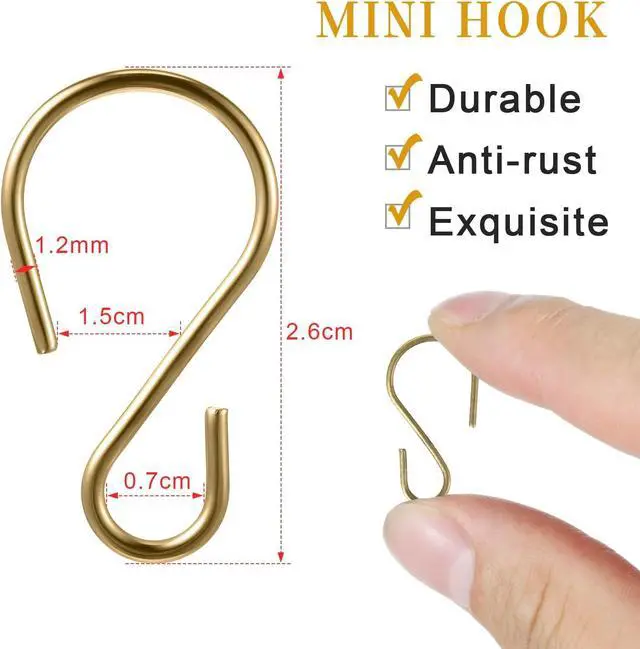 Alt view image 2 of 7 - Sratte 120 Pcs Mini S Hook for Hanging 1 Inch Metal, Champagne Gold | Hanging Hooks S Shaped, Iron Wire Hangers Small Ornament Storage Hangers for Irish Day Decor Pot Plant Jewelry Keychain
