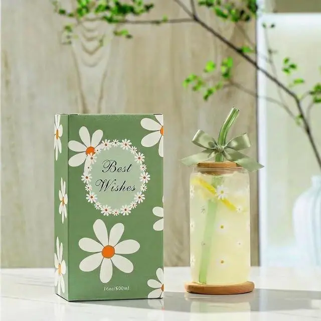 Alt view image 2 of 7 - Cute Matcha Glass Cup Daisy Coffee Cups Birthday Gifts for Women | Sage Green Aesthetic Mug Tumbler with Lids and Straws for Mothers Day Thanksgiving Christmas Coffee Lover Teen Girl 16oz