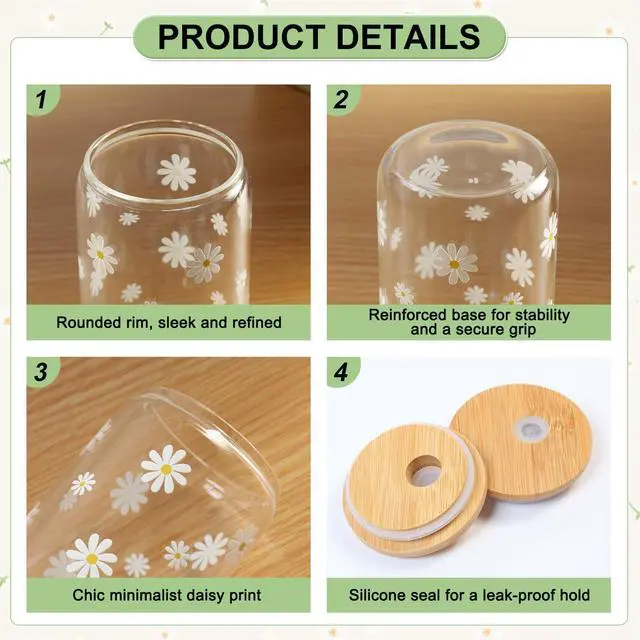 Alt view image 6 of 7 - Cute Matcha Glass Cup Daisy Coffee Cups Birthday Gifts for Women | Sage Green Aesthetic Mug Tumbler with Lids and Straws for Mothers Day Thanksgiving Christmas Coffee Lover Teen Girl 16oz