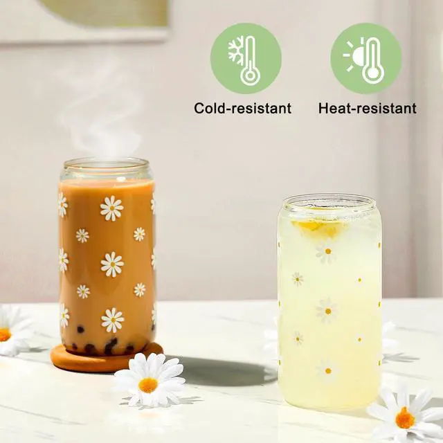 Alt view image 4 of 7 - Cute Matcha Glass Cup Daisy Coffee Cups Birthday Gifts for Women | Sage Green Aesthetic Mug Tumbler with Lids and Straws for Mothers Day Thanksgiving Christmas Coffee Lover Teen Girl 16oz