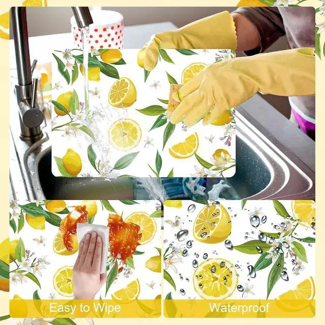 Alt view image 3 of 7 - Summer Lemons Placemats Set of 6 Yellow Lemon Floral Plastic Place Mats Washable Vinyl Rustic Holiday Decorative Table Mats Suitable for Indoor and Outdoor Kitchen Dining Tables