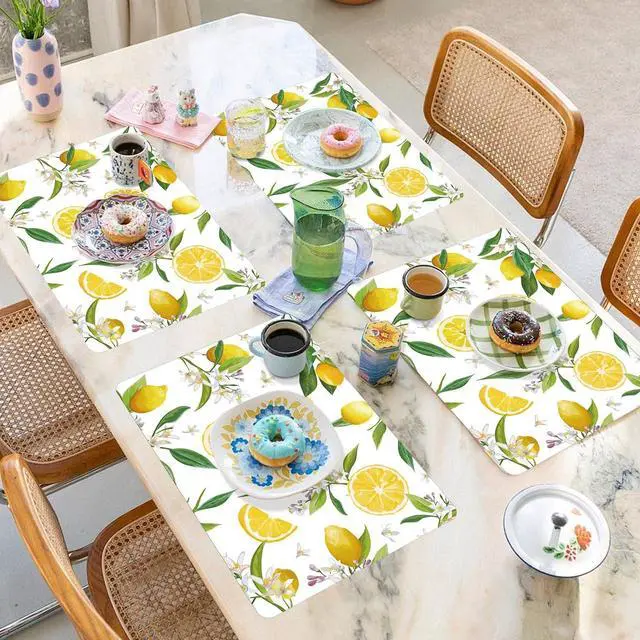 Alt view image 6 of 7 - Summer Lemons Placemats Set of 6 Yellow Lemon Floral Plastic Place Mats Washable Vinyl Rustic Holiday Decorative Table Mats Suitable for Indoor and Outdoor Kitchen Dining Tables