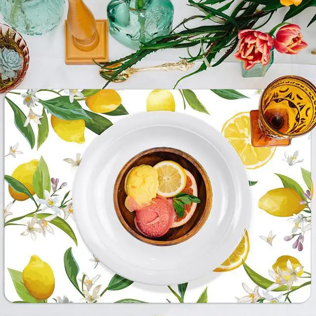 Alt view image 4 of 7 - Summer Lemons Placemats Set of 6 Yellow Lemon Floral Plastic Place Mats Washable Vinyl Rustic Holiday Decorative Table Mats Suitable for Indoor and Outdoor Kitchen Dining Tables