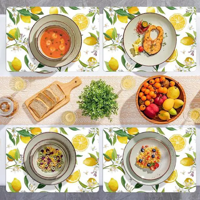 Alt view image 5 of 7 - Summer Lemons Placemats Set of 6 Yellow Lemon Floral Plastic Place Mats Washable Vinyl Rustic Holiday Decorative Table Mats Suitable for Indoor and Outdoor Kitchen Dining Tables