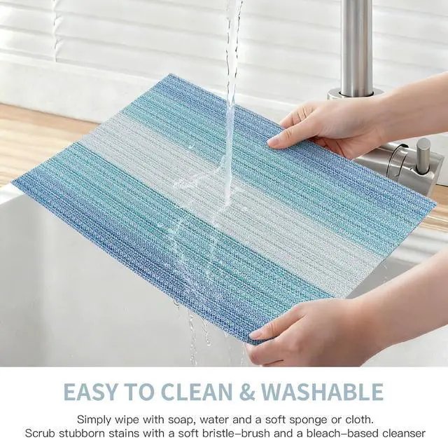 Alt view image 3 of 7 - HeloHo Placemats Set of 4,Vinyl Table Place Mats Stain Resistant Foldable Placemats Washable Wipeable Placemat for Kitchen Dining Table Decoration Indoor OutdoorBlue