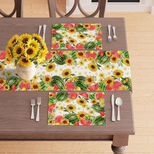 Alt view image 3 of 5 - XCHI Summer Watermelon Placemats Set of 4 Table Decor 12x18 Inch | Sunflower Lemon Watercolor Table Mats for Party Kitchen Dining Home Decorations
