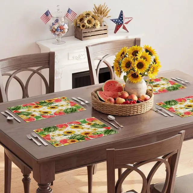 Alt view image 2 of 5 - XCHI Summer Watermelon Placemats Set of 4 Table Decor 12x18 Inch | Sunflower Lemon Watercolor Table Mats for Party Kitchen Dining Home Decorations