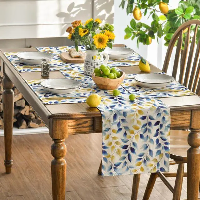 Alt view image 5 of 7 - Artoid Mode Watercolor Blue Yellow Leaves Summer Placemats Set of 4, 12x18 Inch Seasonal Holiday Table Mats for Party Kitchen Dining Decoration
