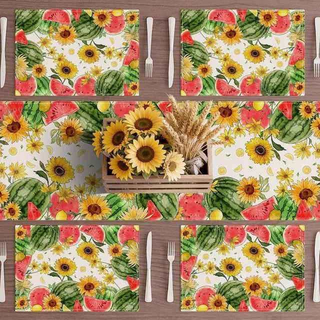 Alt view image 4 of 5 - XCHI Summer Watermelon Placemats Set of 4 Table Decor 12x18 Inch | Sunflower Lemon Watercolor Table Mats for Party Kitchen Dining Home Decorations