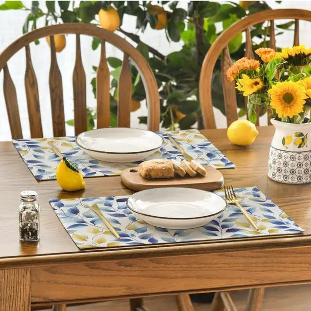 Alt view image 4 of 7 - Artoid Mode Watercolor Blue Yellow Leaves Summer Placemats Set of 4, 12x18 Inch Seasonal Holiday Table Mats for Party Kitchen Dining Decoration