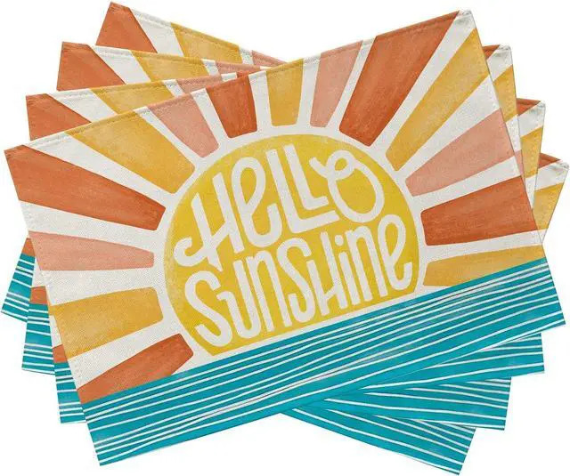 Main image of Seliem Hello Sunshine Sun Spring Summer Placemats Set of 4 | Boho Sunset Over Sea Dining Table Place Mats, Seasonal Kitchen Decor Home Decoration 12 x 18 Inch