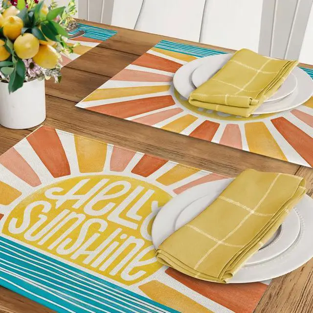Alt view image 6 of 7 - Seliem Hello Sunshine Sun Spring Summer Placemats Set of 4 | Boho Sunset Over Sea Dining Table Place Mats, Seasonal Kitchen Decor Home Decoration 12 x 18 Inch