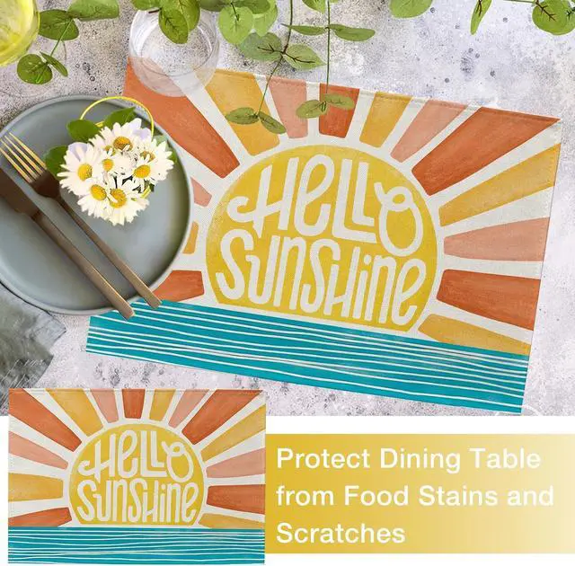 Alt view image 5 of 7 - Seliem Hello Sunshine Sun Spring Summer Placemats Set of 4 | Boho Sunset Over Sea Dining Table Place Mats, Seasonal Kitchen Decor Home Decoration 12 x 18 Inch