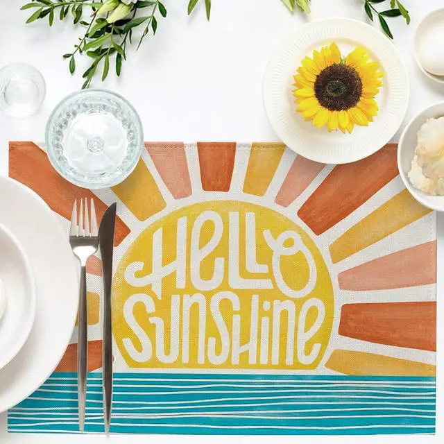 Alt view image 4 of 7 - Seliem Hello Sunshine Sun Spring Summer Placemats Set of 4 | Boho Sunset Over Sea Dining Table Place Mats, Seasonal Kitchen Decor Home Decoration 12 x 18 Inch