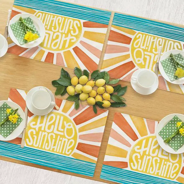 Alt view image 7 of 7 - Seliem Hello Sunshine Sun Spring Summer Placemats Set of 4 | Boho Sunset Over Sea Dining Table Place Mats, Seasonal Kitchen Decor Home Decoration 12 x 18 Inch
