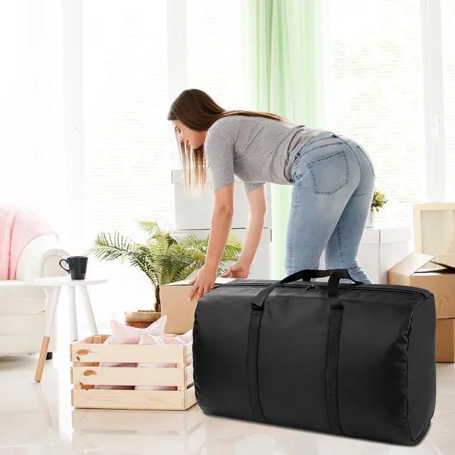 Alt view image 7 of 7 - 2 Pack 96L Extra Large Moving Bags with Zippers & Carrying Handles for Storage, Packing, Traveling, Camping, Langdry, Big Heavy Duty Moving Totes Bags for Clothes, Supplies and Space Saving Black