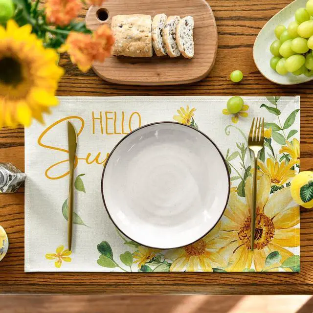 Alt view image 2 of 7 - Artoid Mode Hello Sunshine Sunflower Summer Placemats Set of 4, 12x18 Inch Seasonal Spring Holiday Table Mats for Party Kitchen Dining Decoration