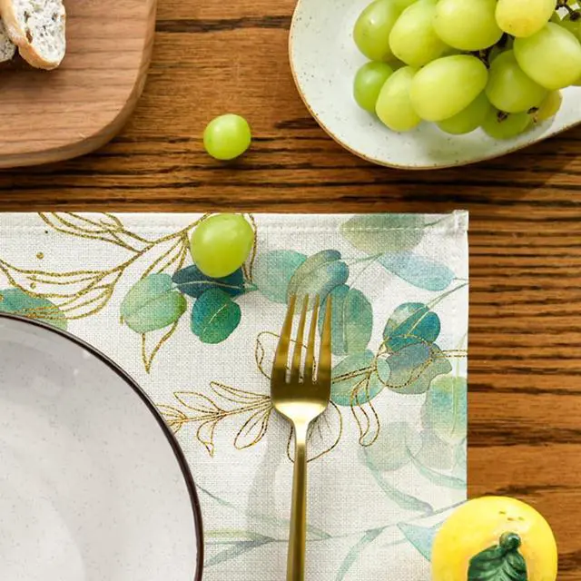 Alt view image 7 of 7 - Artoid Mode Eucalyptus Summer Placemats for Dining Table, 12 x 18 Inch Spring Seasonal Holiday Decoration Rustic Vintage Washable Table Mats Set of 4 Beige