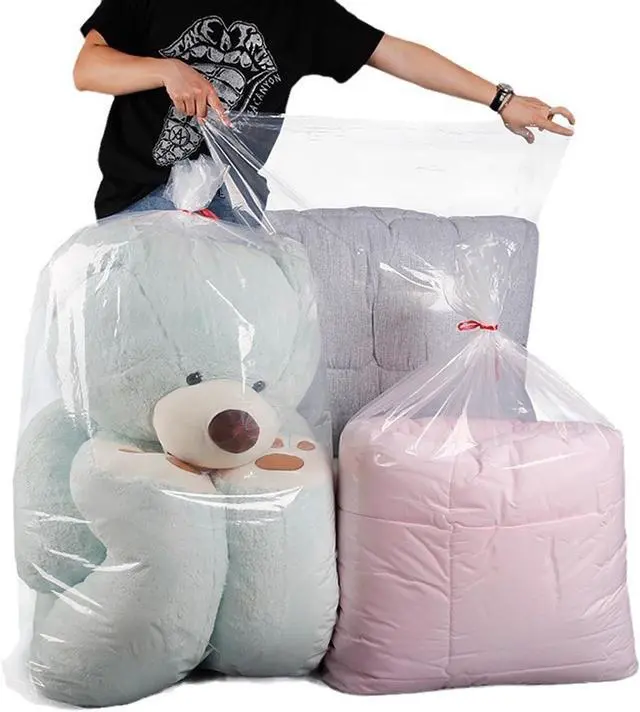 Alt view image 7 of 7 - 4 Pcs Large Clear Plastic Bags, 40" x 60" Dustproof Large Storage Bags, Moistureproof Giant Extra Luggage Storage Bags for Luggage, Suitcase,Furniture(Include 4 Ribbons)
