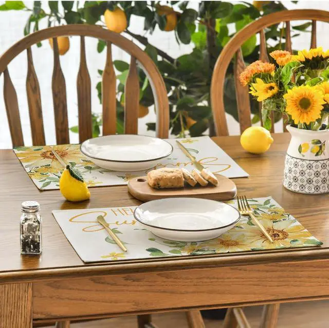 Alt view image 4 of 7 - Artoid Mode Hello Sunshine Sunflower Summer Placemats Set of 4, 12x18 Inch Seasonal Spring Holiday Table Mats for Party Kitchen Dining Decoration