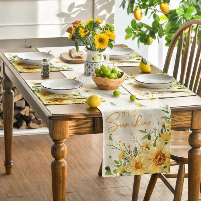 Alt view image 5 of 7 - Artoid Mode Hello Sunshine Sunflower Summer Placemats Set of 4, 12x18 Inch Seasonal Spring Holiday Table Mats for Party Kitchen Dining Decoration