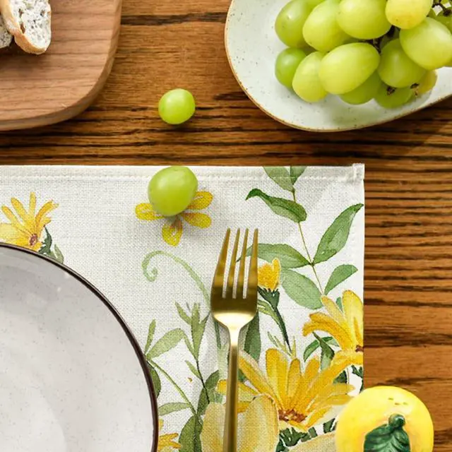 Alt view image 6 of 7 - Artoid Mode Hello Sunshine Sunflower Summer Placemats Set of 4, 12x18 Inch Seasonal Spring Holiday Table Mats for Party Kitchen Dining Decoration