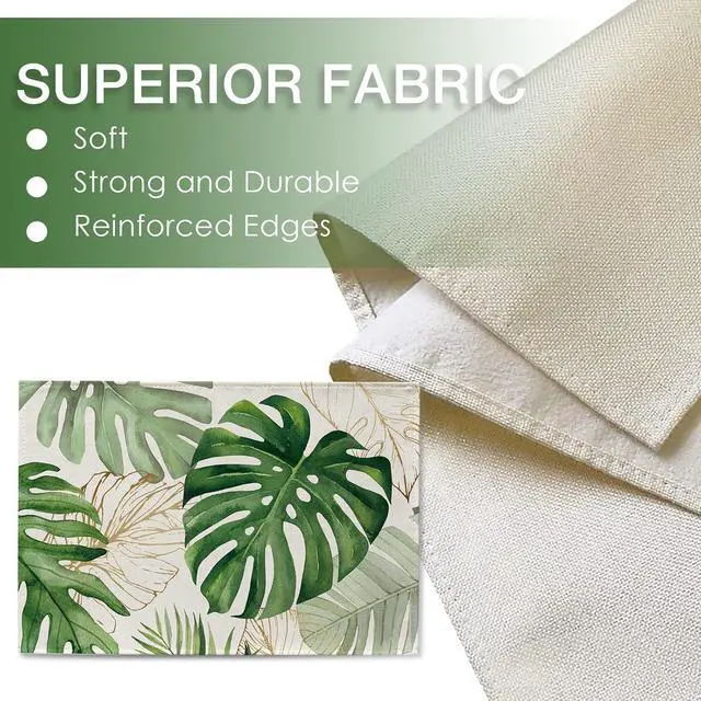 Alt view image 3 of 7 - Seliem Spring Summer Palm Leaves Placemats Set of 4 | Tropical Greenery Monstera Plant Dining Table Place Mats, Hawaii Seasonal Kitchen Decor Home Decoration 12 x 18 Inch