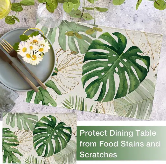 Alt view image 5 of 7 - Seliem Spring Summer Palm Leaves Placemats Set of 4 | Tropical Greenery Monstera Plant Dining Table Place Mats, Hawaii Seasonal Kitchen Decor Home Decoration 12 x 18 Inch