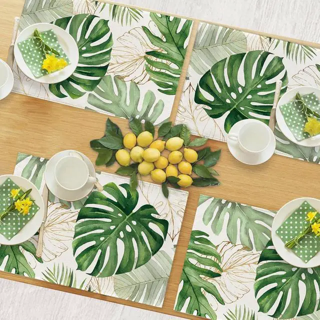 Alt view image 7 of 7 - Seliem Spring Summer Palm Leaves Placemats Set of 4 | Tropical Greenery Monstera Plant Dining Table Place Mats, Hawaii Seasonal Kitchen Decor Home Decoration 12 x 18 Inch