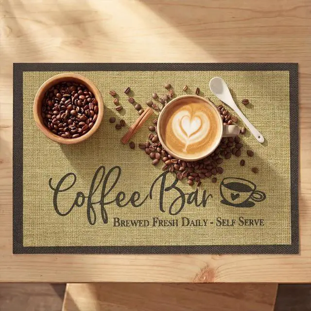 Alt view image 2 of 6 - Artoid Mode Coffee Bar Mat Set of 2, Plastic Vinyl Washable Woven Non-Slip Table Mats for Coffee Machine Decor