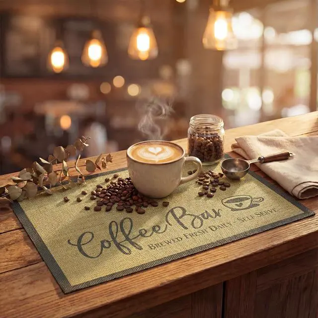 Alt view image 3 of 6 - Artoid Mode Coffee Bar Mat Set of 2, Plastic Vinyl Washable Woven Non-Slip Table Mats for Coffee Machine Decor