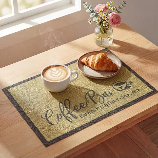 Alt view image 6 of 6 - Artoid Mode Coffee Bar Mat Set of 2, Plastic Vinyl Washable Woven Non-Slip Table Mats for Coffee Machine Decor