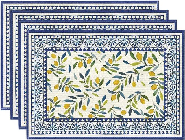 Main image of Artoid Mode Lemon Branches Leaves Lace Summer Placemats Set of 4, 12x18 Inch Seasonal Holiday Table Mats for Party Kitchen Dining Decoration