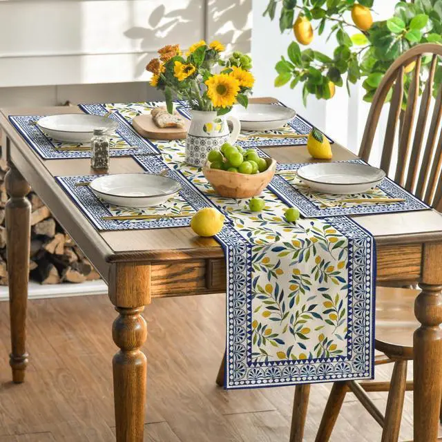 Alt view image 5 of 7 - Artoid Mode Lemon Branches Leaves Lace Summer Placemats Set of 4, 12x18 Inch Seasonal Holiday Table Mats for Party Kitchen Dining Decoration