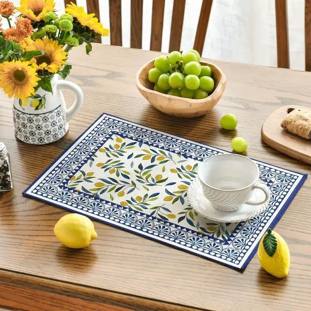 Alt view image 3 of 7 - Artoid Mode Lemon Branches Leaves Lace Summer Placemats Set of 4, 12x18 Inch Seasonal Holiday Table Mats for Party Kitchen Dining Decoration