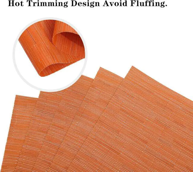 Alt view image 4 of 5 - Placemats Set of 4 Woven Place Mats for Dining Table Kitchen Washable Stain Resistant Heat Insulation Non-Slip Kitchen Strip (Orange)
