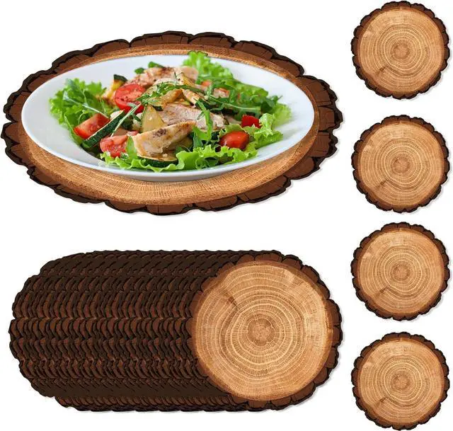 Main image of Wooden Slice Paper Place Mats Set of 24,13.5" Round Rustic Brown Place Mat for Farmhouse Tan Table Setting Summer Spring Fall Winter Wedding Birthday Dinner Party Decor