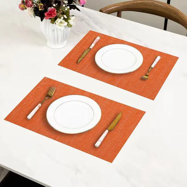 Alt view image 5 of 5 - Placemats Set of 4 Woven Place Mats for Dining Table Kitchen Washable Stain Resistant Heat Insulation Non-Slip Kitchen Strip (Orange)