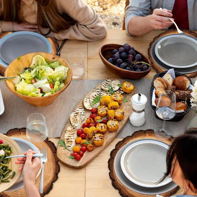 Alt view image 5 of 6 - Wooden Slice Paper Place Mats Set of 24,13.5" Round Rustic Brown Place Mat for Farmhouse Tan Table Setting Summer Spring Fall Winter Wedding Birthday Dinner Party Decor