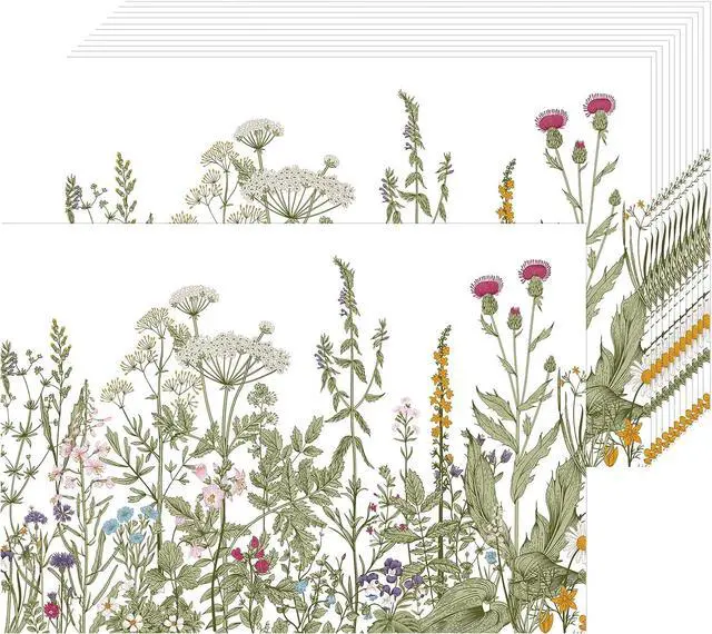 Main image of Vintage Wildflowers Floral Paper Placemats Disposable 50 Pack 16x 11 Inch Seasonal Wildflower Place Mats for Spring Summer Bridal Shower Wedding Birthday Party Supplies