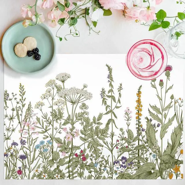 Alt view image 3 of 7 - Vintage Wildflowers Floral Paper Placemats Disposable 50 Pack 16x 11 Inch Seasonal Wildflower Place Mats for Spring Summer Bridal Shower Wedding Birthday Party Supplies