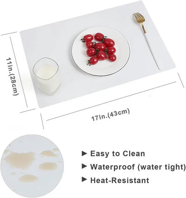 Alt view image 2 of 6 - Plastic White Placemats Set of 4 Easy Clean Washable Kitchen Table Mats for Indoor Outdoor Heat Resistant Blank Placemat for Patio Table Rectangular Wipeable Waterproof Place mats