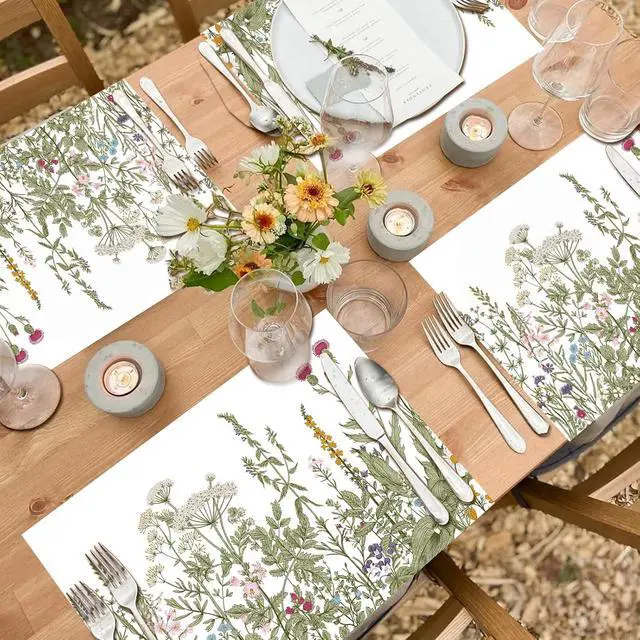 Alt view image 4 of 7 - Vintage Wildflowers Floral Paper Placemats Disposable 50 Pack 16x 11 Inch Seasonal Wildflower Place Mats for Spring Summer Bridal Shower Wedding Birthday Party Supplies
