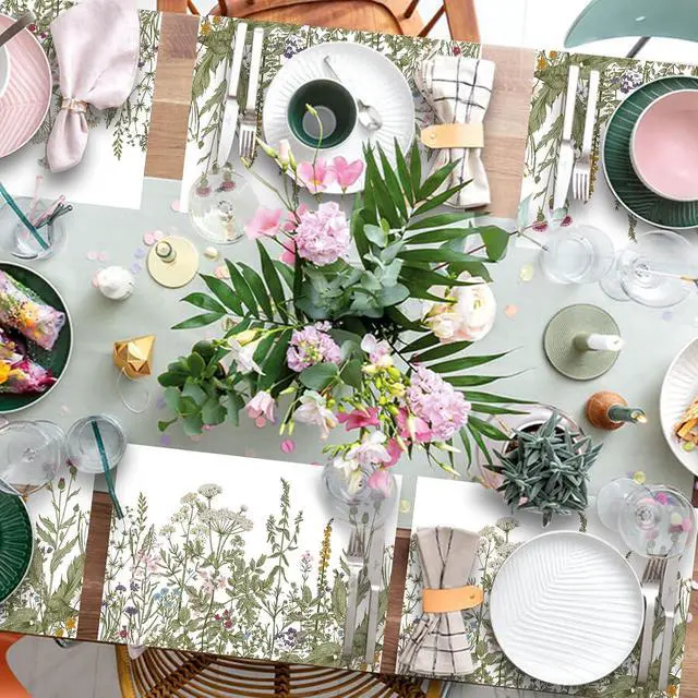 Alt view image 7 of 7 - Vintage Wildflowers Floral Paper Placemats Disposable 50 Pack 16x 11 Inch Seasonal Wildflower Place Mats for Spring Summer Bridal Shower Wedding Birthday Party Supplies
