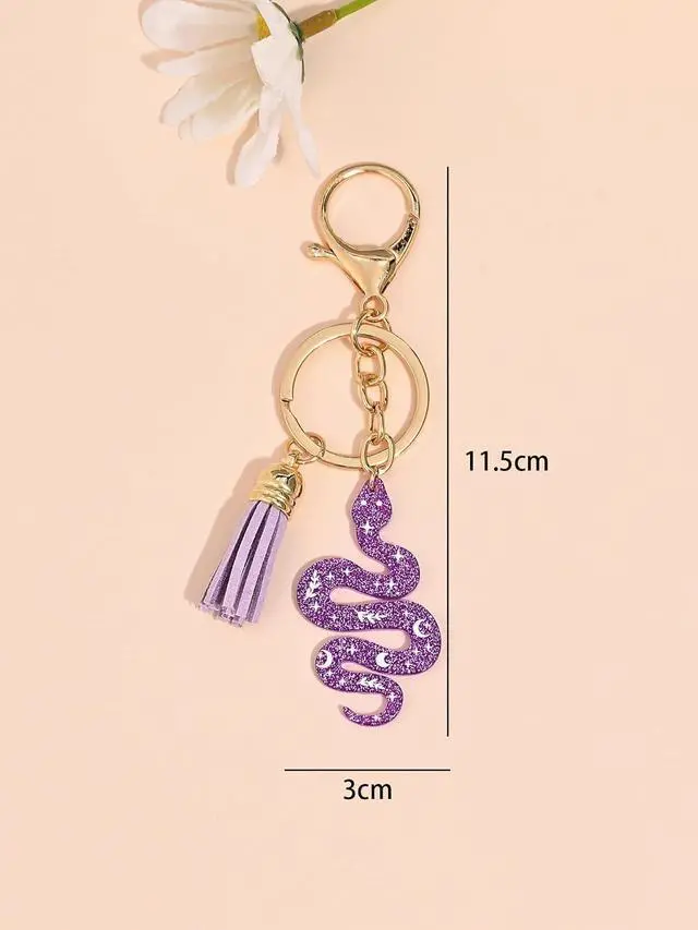 Alt view image 3 of 4 - Cute Snake Keychain with Tassel Pendant for Handbags,Glitter Car Keyring Purse Charms for Women
