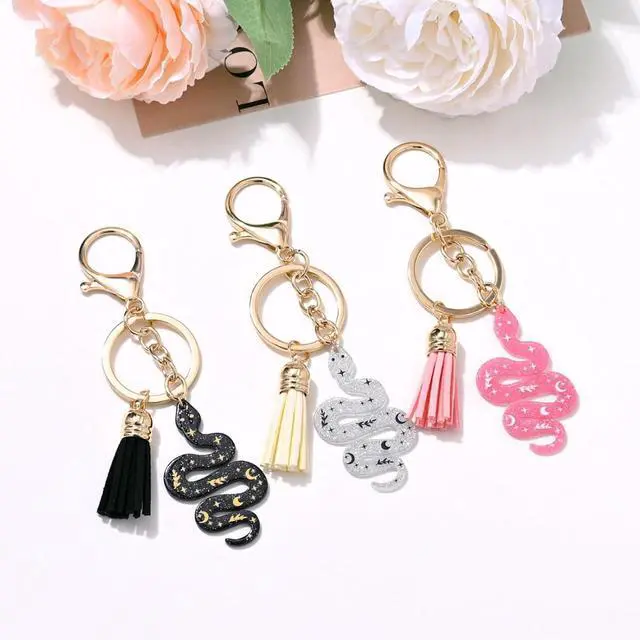 Alt view image 4 of 4 - Cute Snake Keychain with Tassel Pendant for Handbags,Glitter Car Keyring Purse Charms for Women